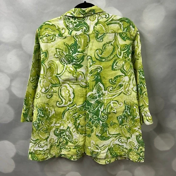 Chico's green floral blazer size 3 with wooden buttons 100% linen - Picture 4 of 7
